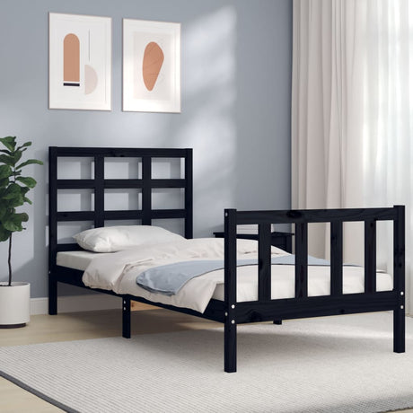 Vidaxl bedframe met hoofdbord massief hout zwart