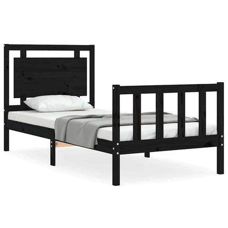 Vidaxl bedframe met hoofdbord massief hout zwart
