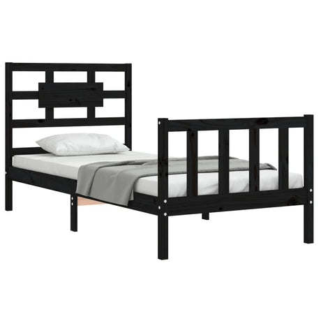 Vidaxl bedframe met hoofdbord massief hout zwart