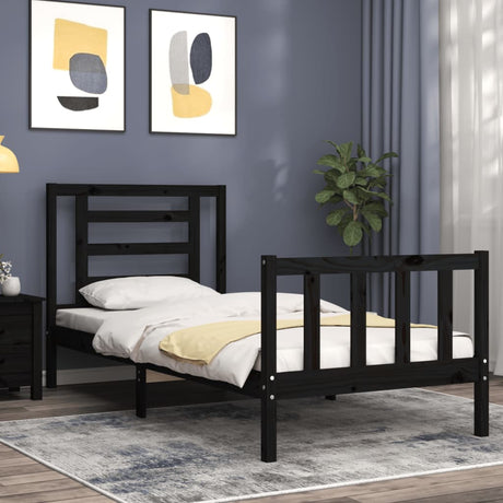 Vidaxl bedframe met hoofdbord massief hout zwart