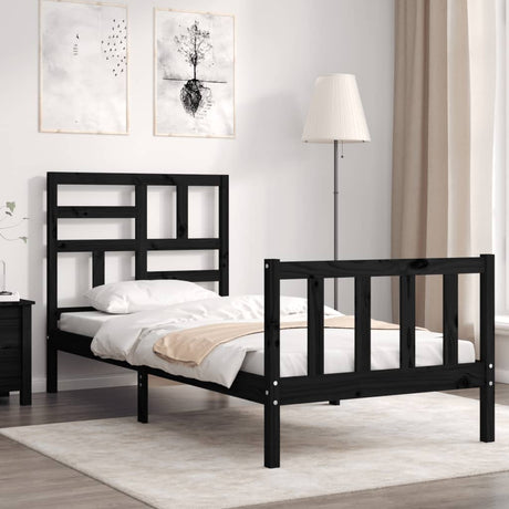 Vidaxl bedframe met hoofdbord massief hout zwart