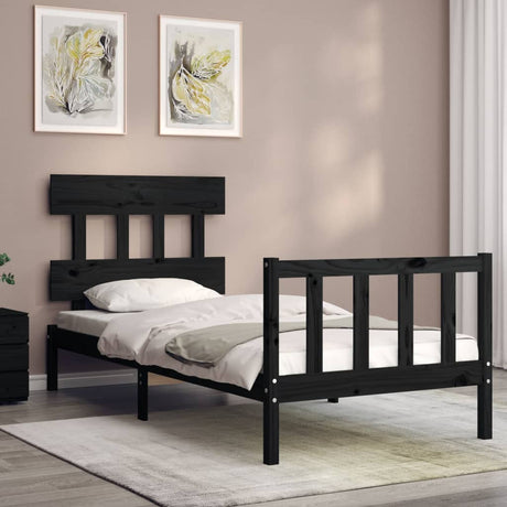 Vidaxl bedframe met hoofdbord massief hout zwart