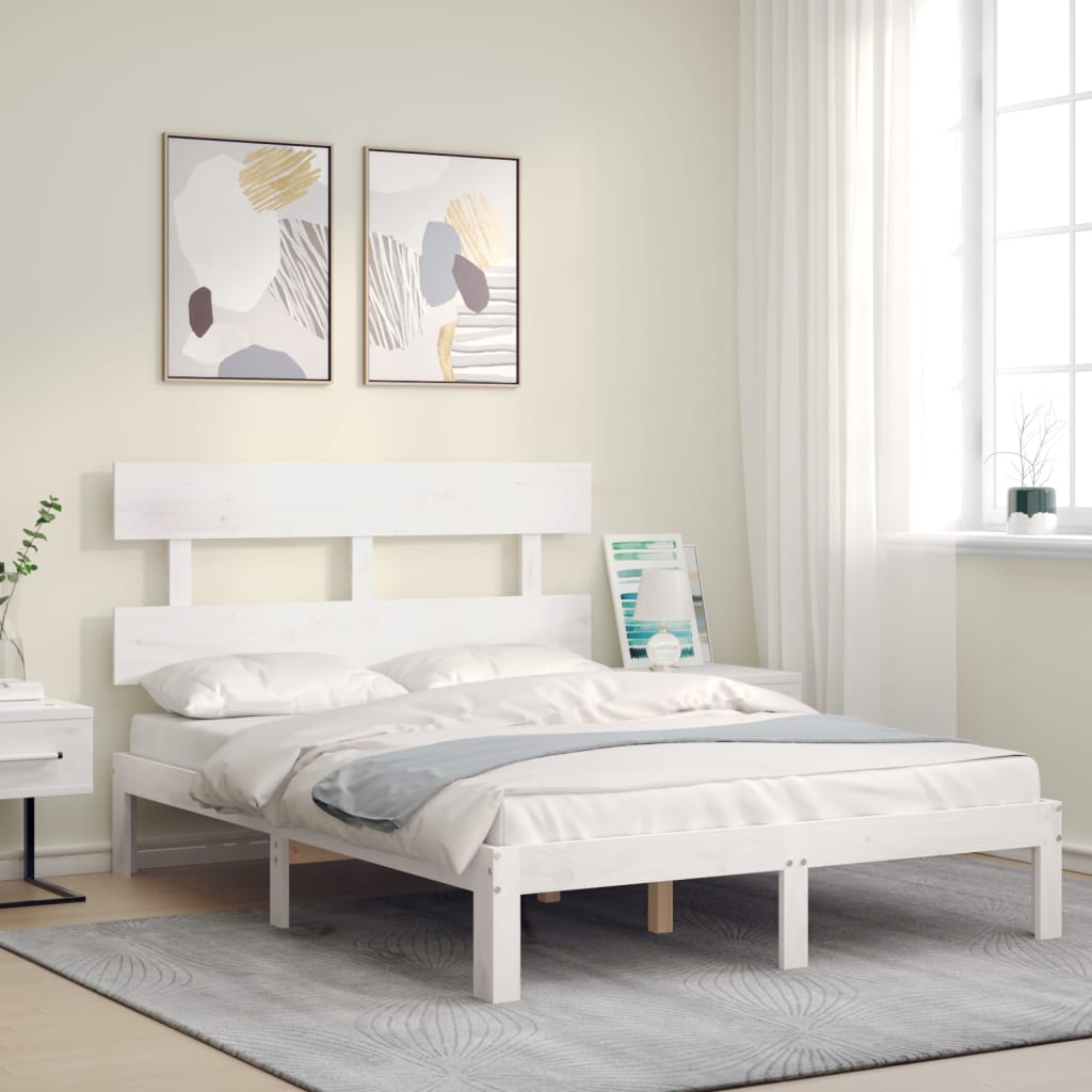 Vidaxl bedframe met hoofdbord massief hout wit