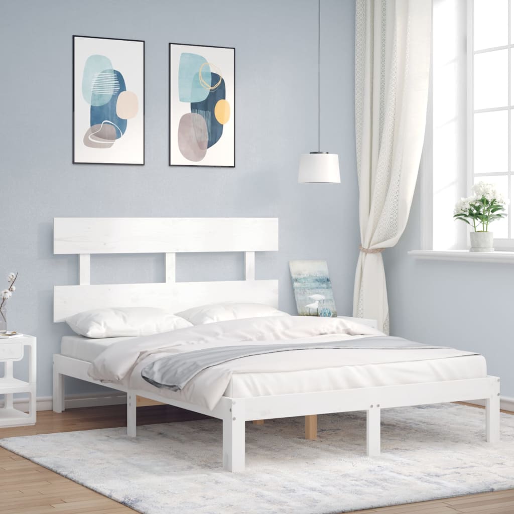 Vidaxl bedframe met hoofdbord massief hout wit