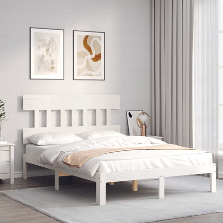 Vidaxl bedframe met hoofdbord massief hout wit