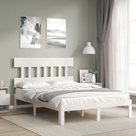 Vidaxl bedframe met hoofdbord massief hout wit