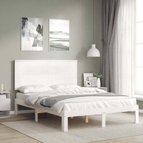 Vidaxl bedframe met hoofdbord massief hout wit