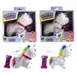 Lopende unicorn met geluid op batterij 16cm 2 assorti