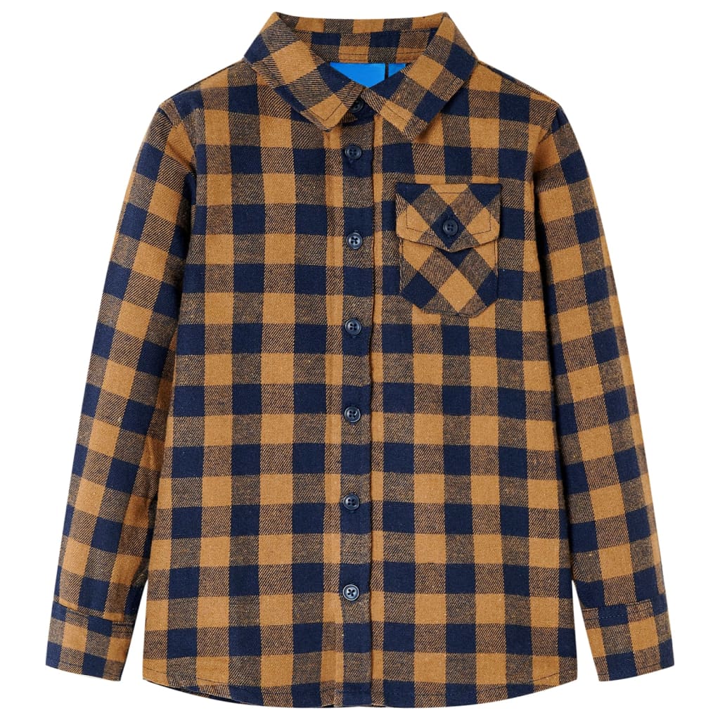 VidaXL Kinderhemd kariert 104 Cognac und Blau