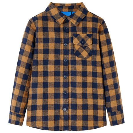 VidaXL Kinderhemd kariert 104 Cognac und Blau