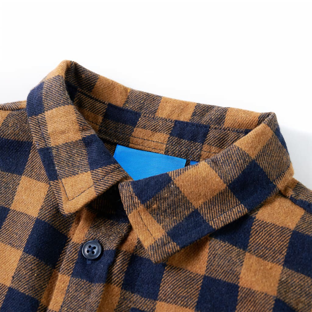 VidaXL Kinderhemd kariert 104 Cognac und Blau