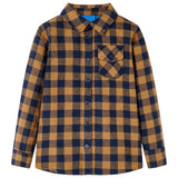 VidaXL Kinderhemd kariert 116 Cognac und Blau