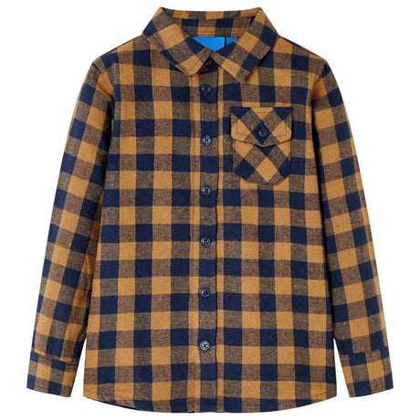 VidaXL Kinderhemd kariert 116 Cognac und Blau
