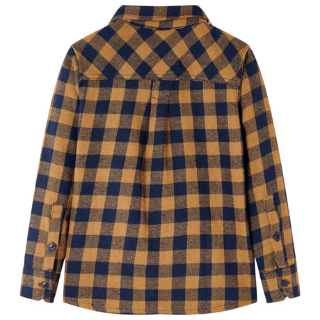 VidaXL Kinderhemd kariert 116 Cognac und Blau
