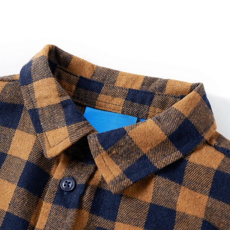 VidaXL Kinderhemd kariert 116 Cognac und Blau