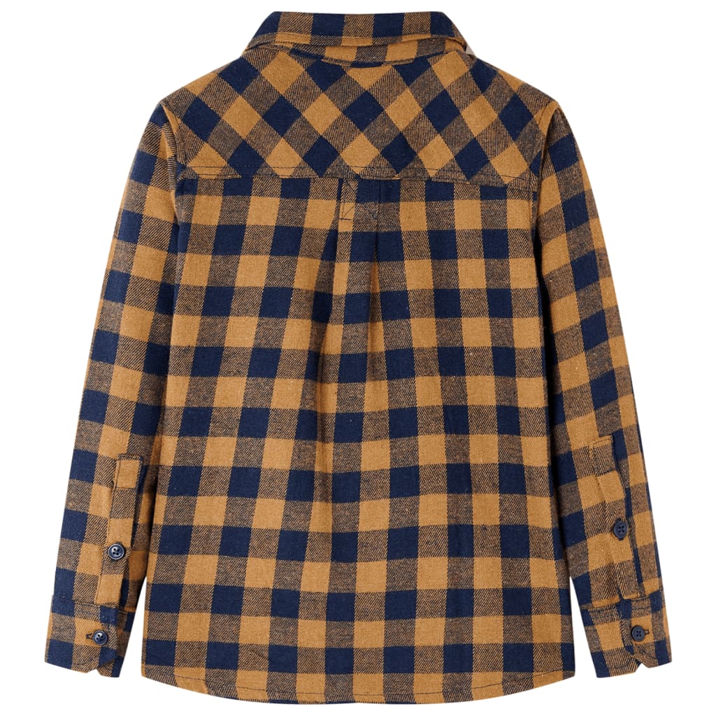VidaXL Kinderhemd kariert 128 Cognac und Blau