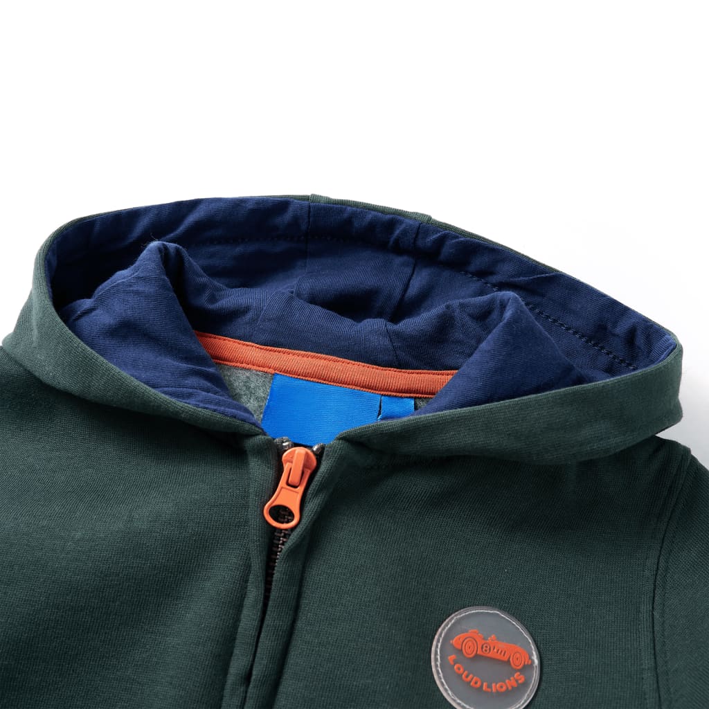 VidaXL Kinderstrickjacke mit Kapuze und Reißverschluss 92 Dunkelgrün