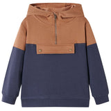 VidaXL Kinderpullover mit Kapuze, halber Reißverschluss 128 Anthrazit-Cognacfarben