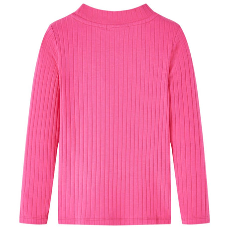 VidaXL Kindershirt mit langen Ärmeln, gerippt, 128, leuchtendes Rosa