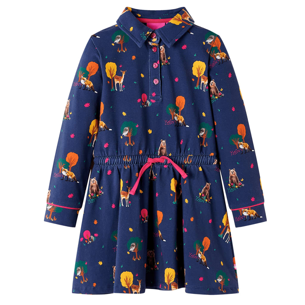 VidaXL Kinderkleid mit langen Ärmeln und Kordelzug 128 Marineblau