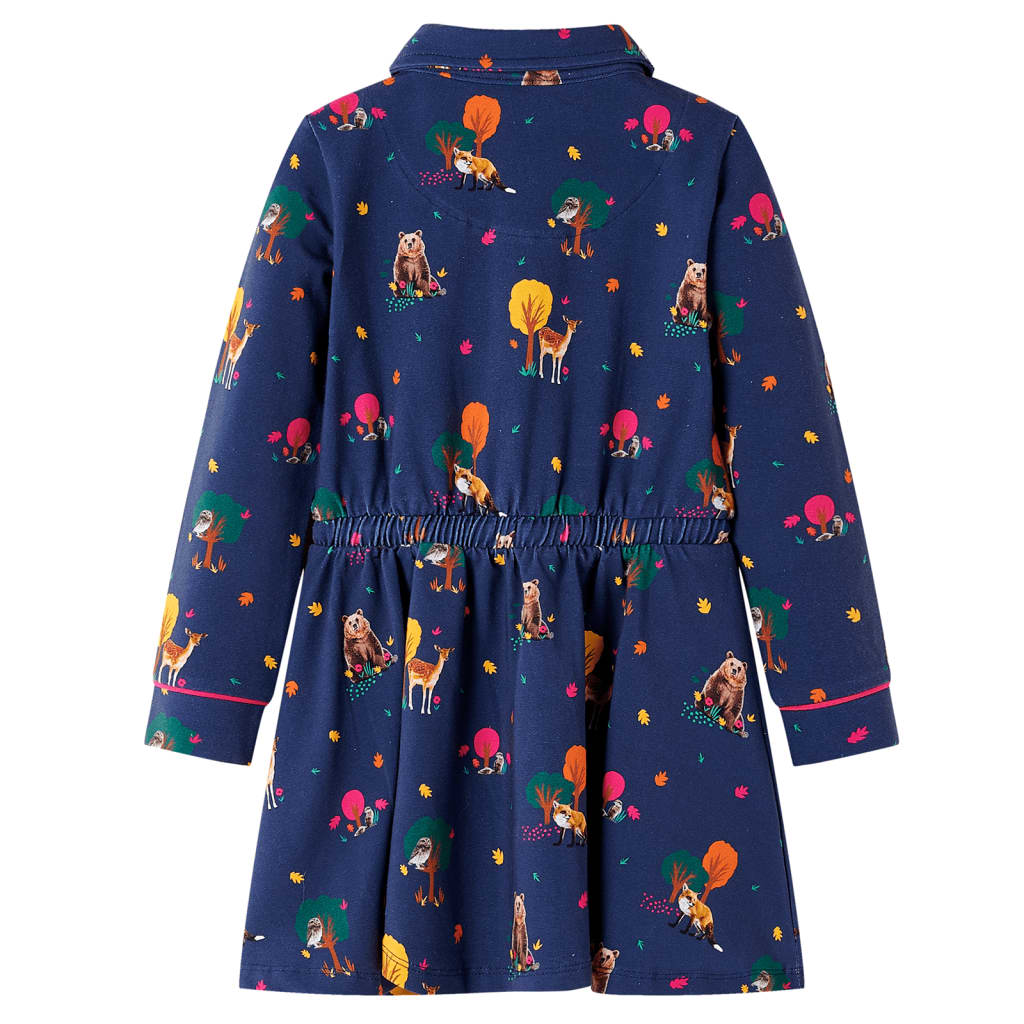 VidaXL Kinderkleid mit langen Ärmeln und Kordelzug 128 Marineblau