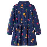 VidaXL Kinderkleid mit langen Ärmeln und Kordelzug 128 Marineblau