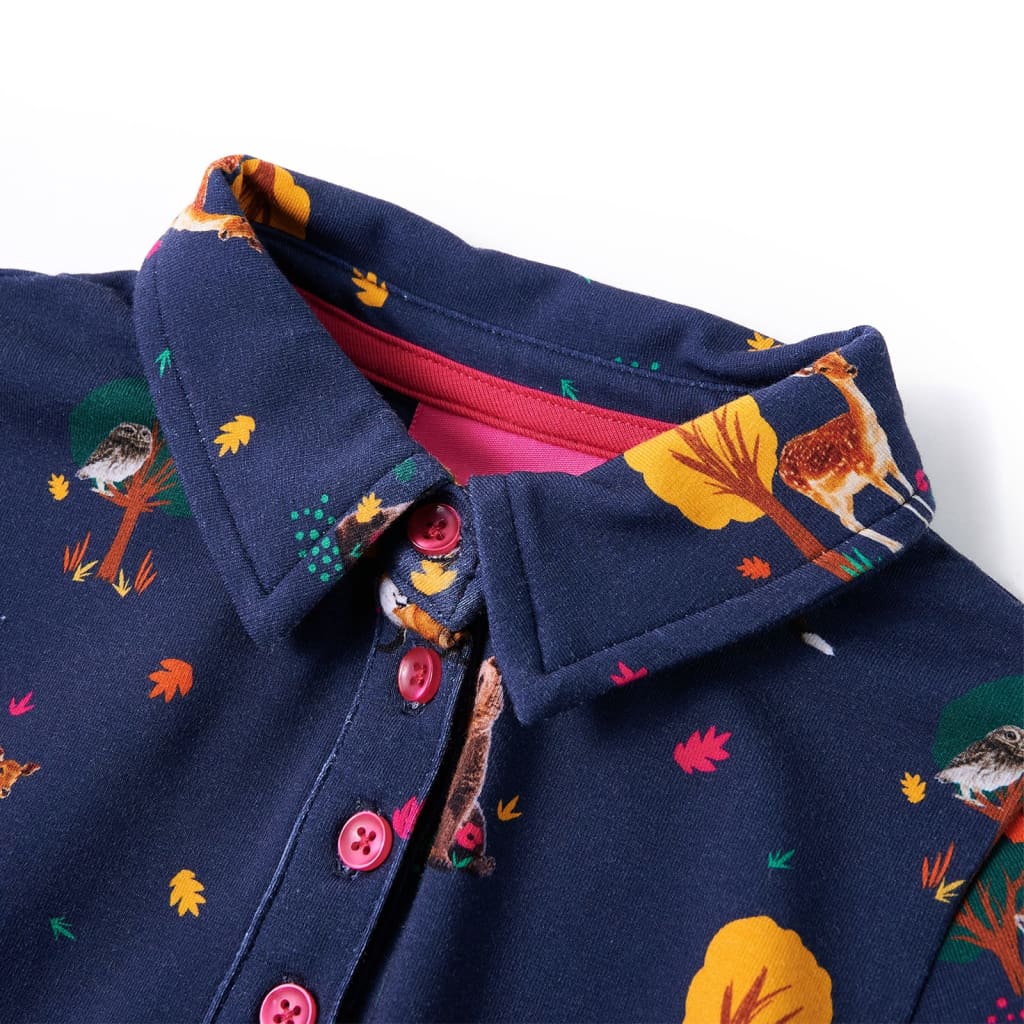 VidaXL Kinderkleid mit langen Ärmeln und Kordelzug 128 Marineblau