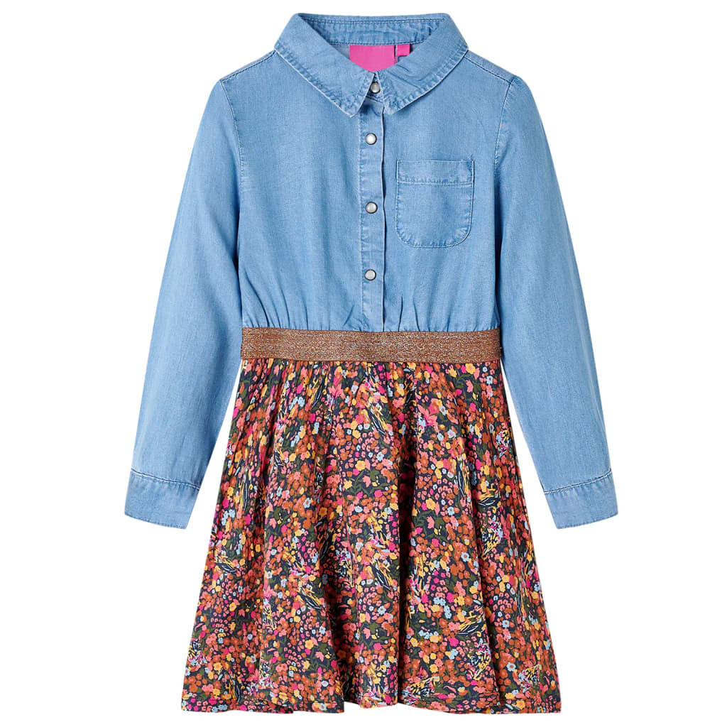 VidaXL Kinderkleid mit langen Ärmeln 104 Marineblau und Jeansblau