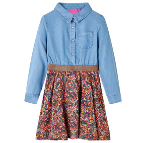 VidaXL Kinderkleid mit langen Ärmeln 104 Marineblau und Jeansblau