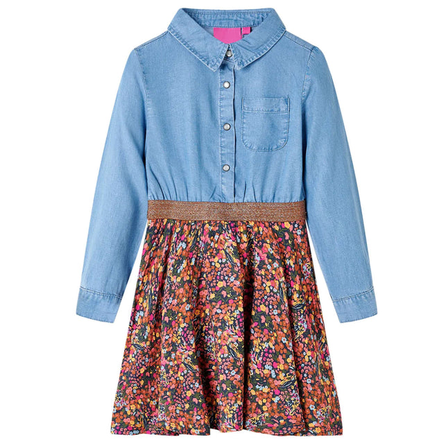 VidaXL Kinderkleid mit langen Ärmeln 104 Marineblau und Jeansblau