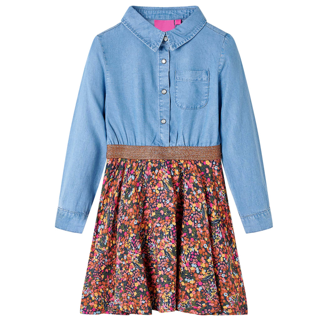 VidaXL Kinderkleid mit langen Ärmeln 140 Marineblau und Jeansblau