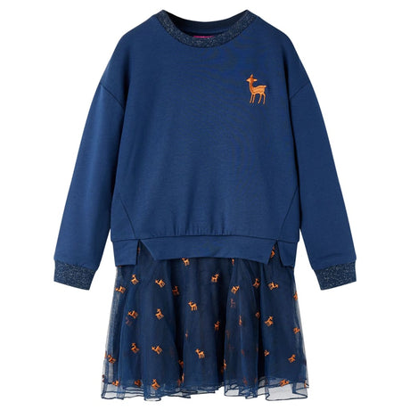 VidaXL Kinderkleid mit langen Ärmeln 92 Marineblau