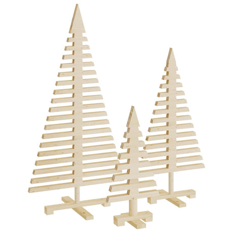 Vidaxl kerstdecoraties kerstboom 3 st massief grenenhout