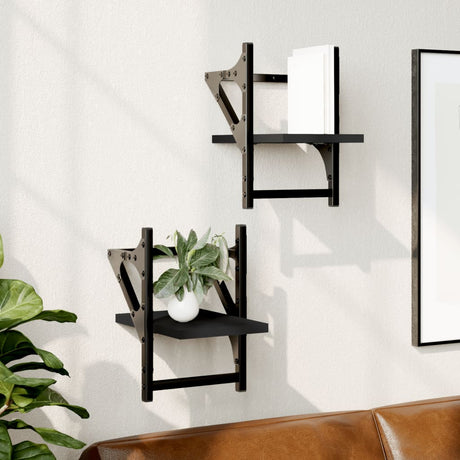 Vidaxl wandschappen met stangen 2 st 20x25x30 cm zwart