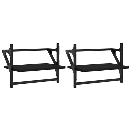 Vidaxl wandschappen met stangen 2 st 40x25x30 cm zwart