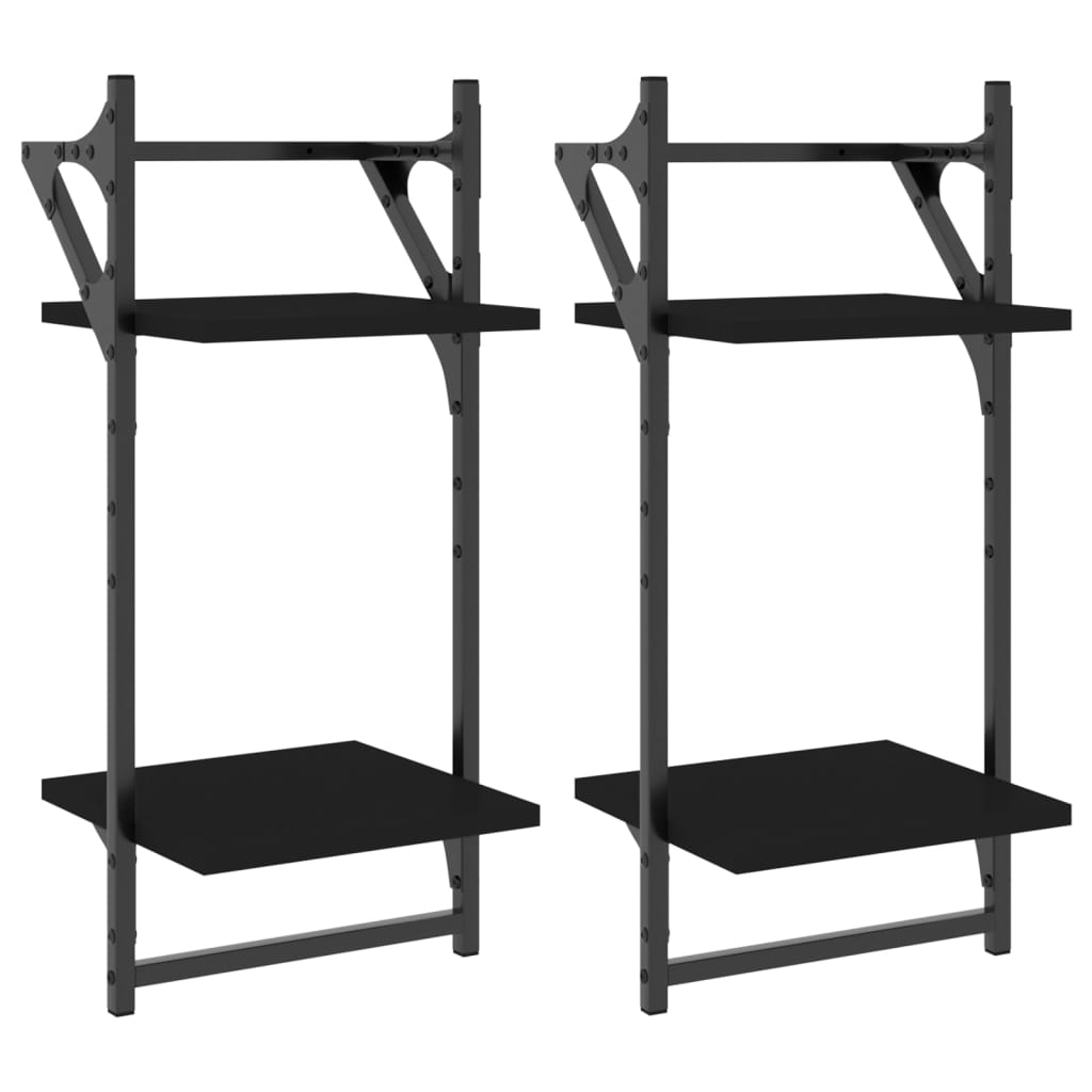 Vidaxl wandschappen 2-laags met stangen 2 st 30x25x65 cm zwart