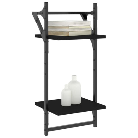 Vidaxl wandschappen 2-laags met stangen 2 st 30x25x65 cm zwart