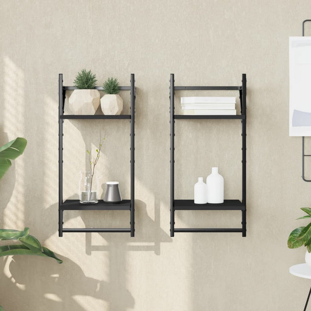 Vidaxl wandschappen 2-laags met stangen 2 st 30x25x65 cm zwart