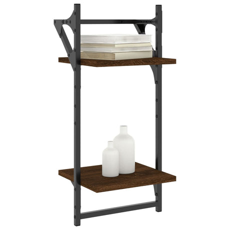 Vidaxl wandschappen 2-laags met stangen 2 st 30x25x65 cm bruineiken