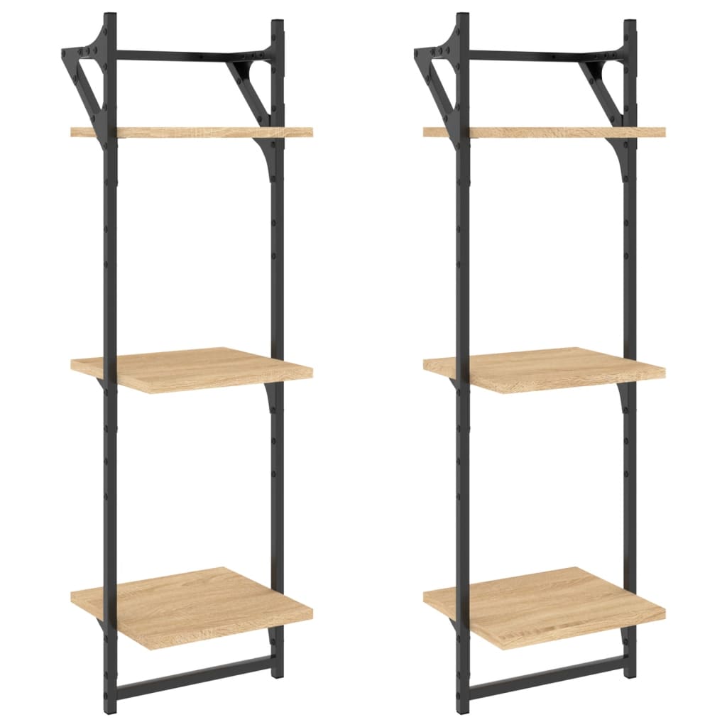 Vidaxl wandschappen 3-laags met stangen 2 st 30x25x100 cm sonoma eiken