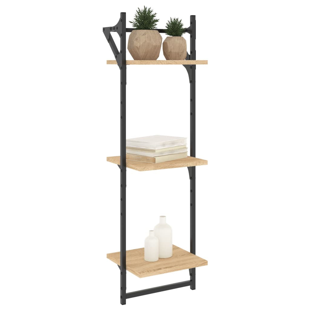 Vidaxl wandschappen 3-laags met stangen 2 st 30x25x100 cm sonoma eiken