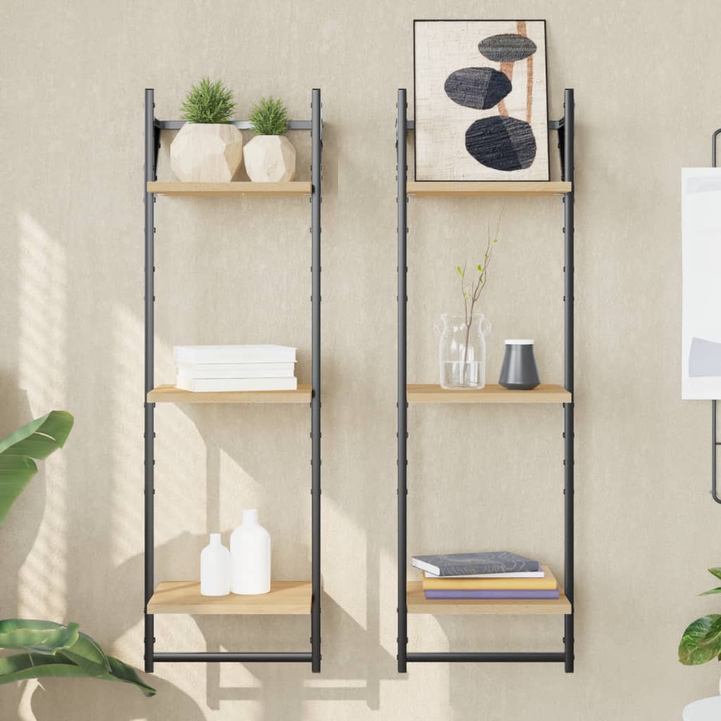 Vidaxl wandschappen 3-laags met stangen 2 st 30x25x100 cm sonoma eiken