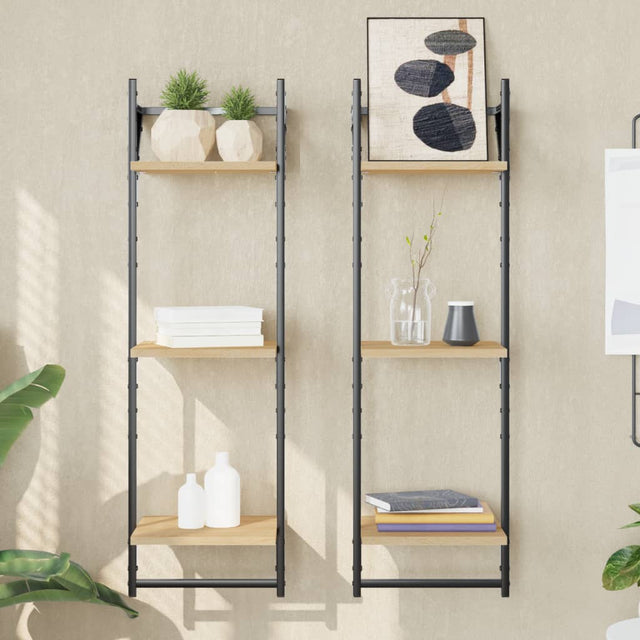 Vidaxl wandschappen 3-laags met stangen 2 st 30x25x100 cm sonoma eiken