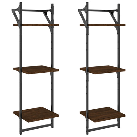 Vidaxl wandschappen 3-laags met stangen 2 st 30x25x100 cm bruineiken