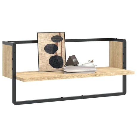 Vidaxl wandschap met stang 65x25x30 cm sonoma eikenkleurig