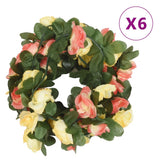 VidaXL Weihnachtsgirlanden mit Blumen 6 Stück 250 cm Frühlingssonnenuntergang rot