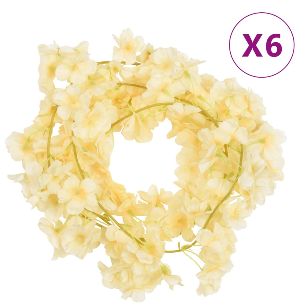 VidaXL Weihnachtsgirlanden mit Blumen 6 Stück 180 cm Champagnerfarben