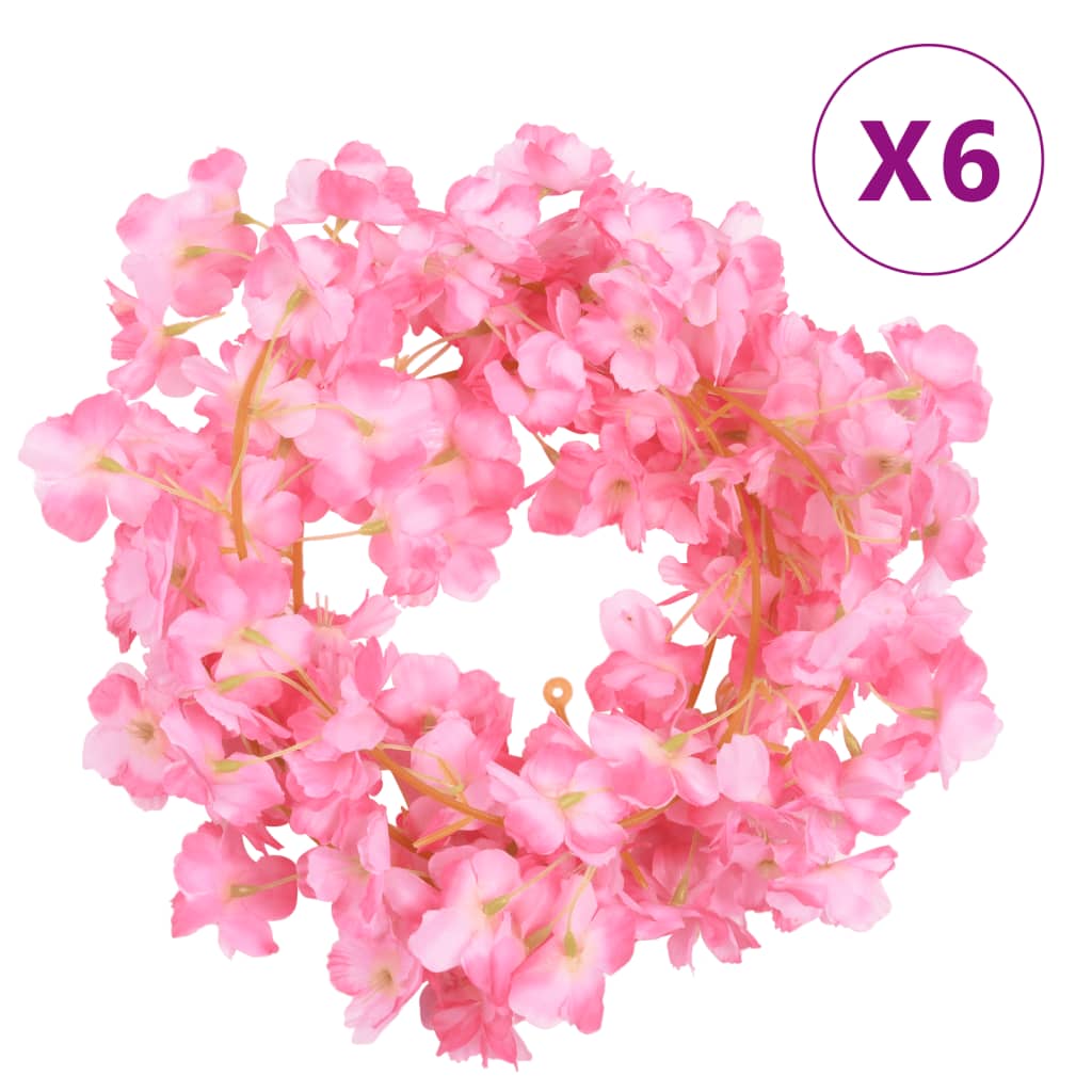 VidaXL Weihnachtsgirlanden mit Blumen 6 Stück 180 cm dunkelrosa