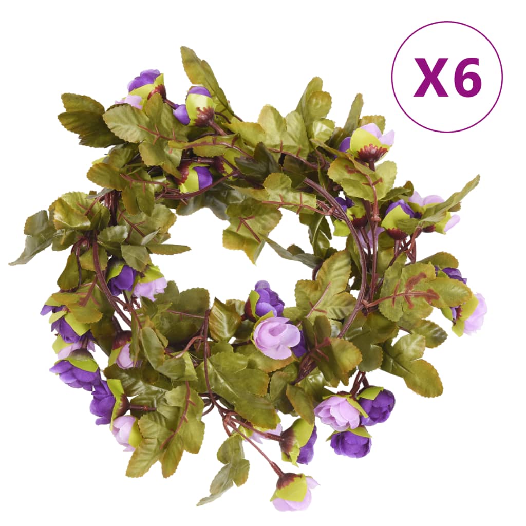 VidaXL Weihnachtsgirlanden mit Blumen 6 Stück 215 cm Hellviolett