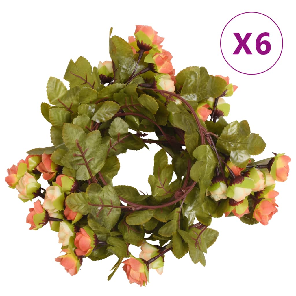 VidaXL Blumengirlanden 6 Stk. 215 cm Sonnenaufgangsrot